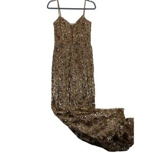 Dress‎ the Population Marie Gold Nude Sequin Embellished Formal Maxi Dress Small